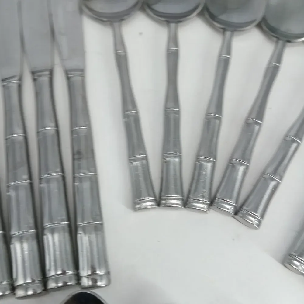 20X Set stainless flatware Bel-Pre Korea BAMBOO PATTERN Spoons Forks Knives